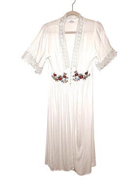 LIFE White Lace Embroidered Boho Duster Dress Open Front Romantic Medium